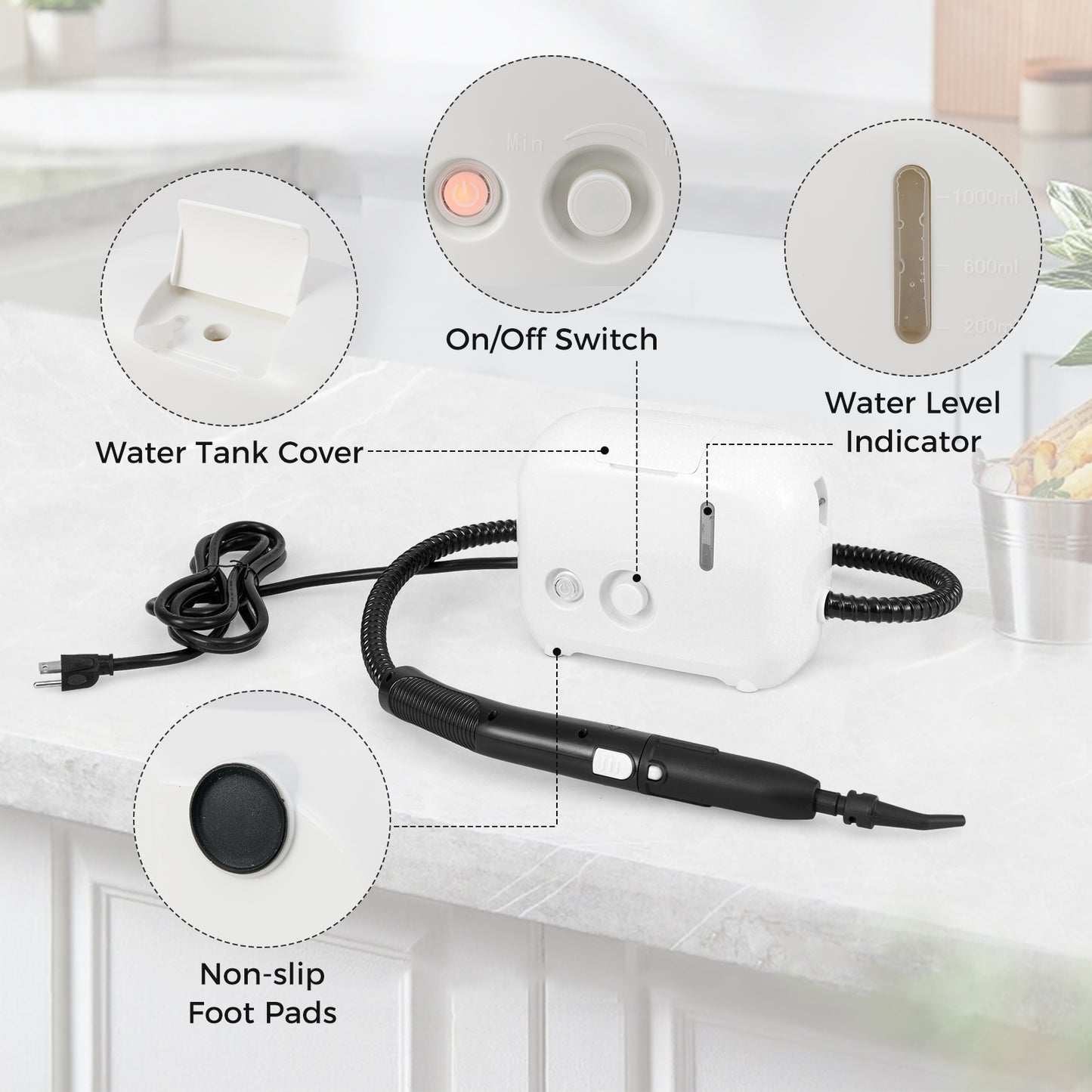 1500W Portable Steam Cleaner with 34 oz Water Tank, White Vacuums & Cleaners at Gallery Canada