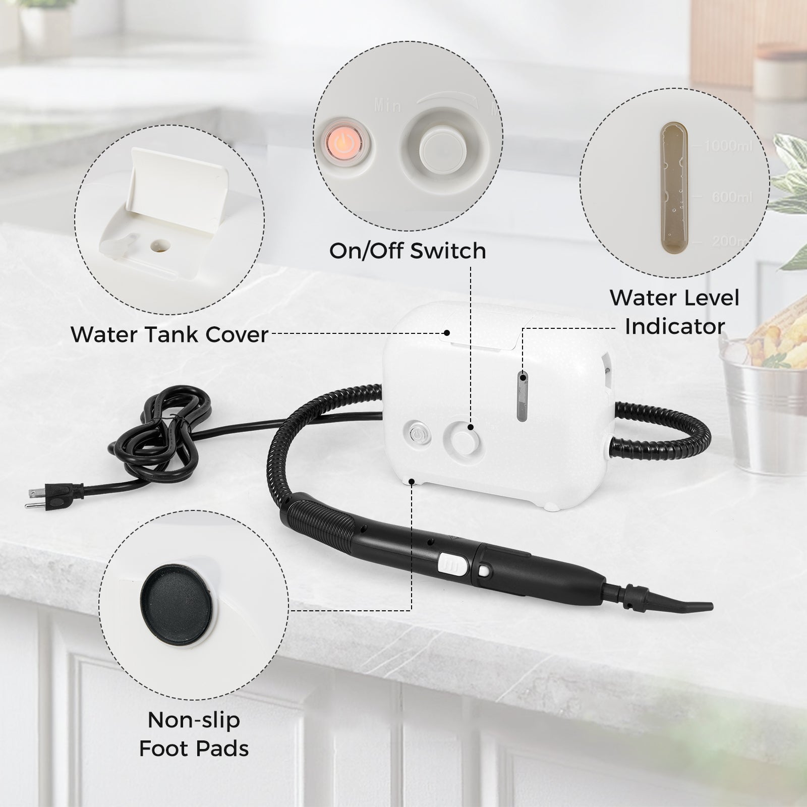 1500W Portable Steam Cleaner with 34 oz Water Tank, White Vacuums & Cleaners at Gallery Canada