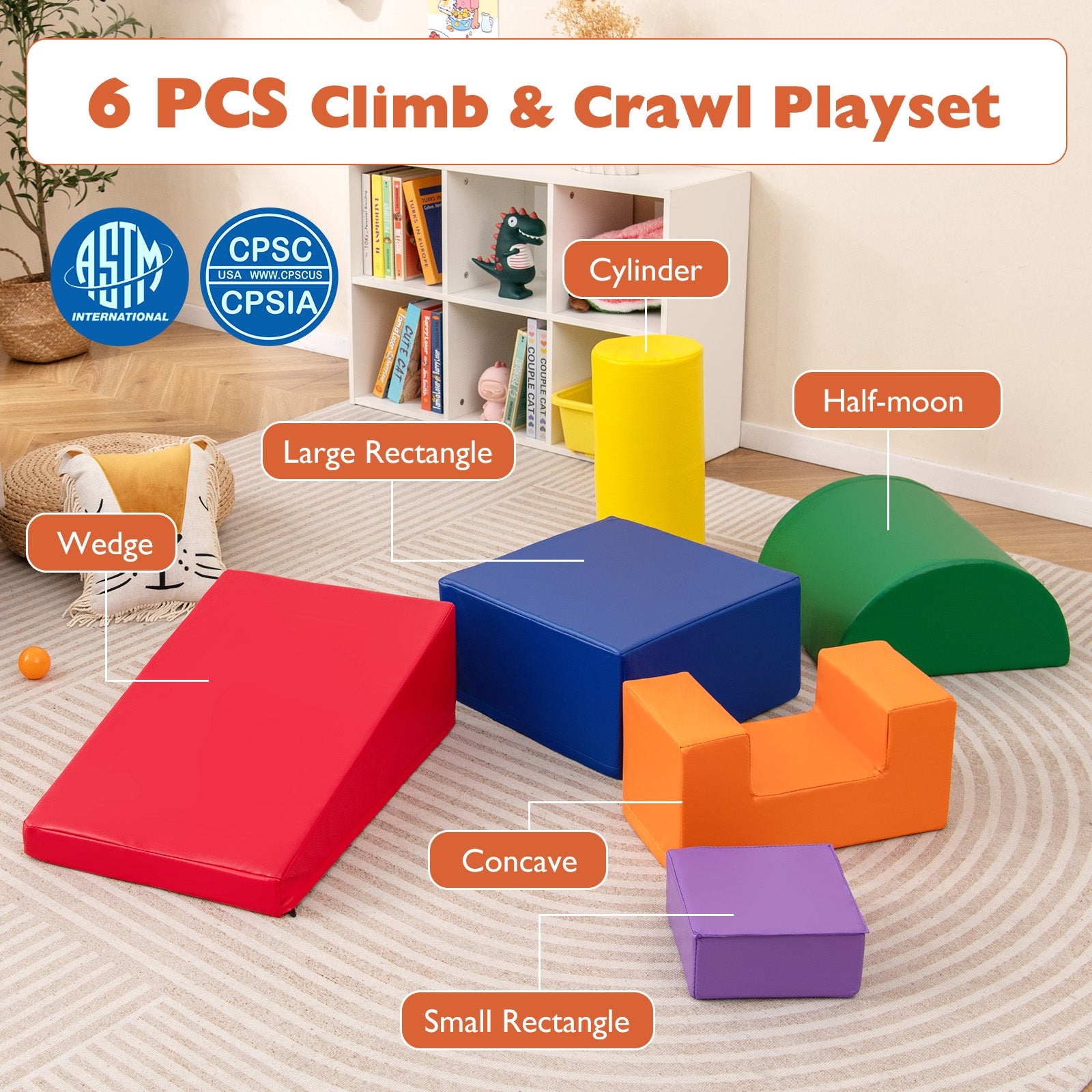6 Pieces Foam Climbing Blocks Indoor Climb and Crawl Activity Playset with Rectangles, Orange Climbers & Slides at Gallery Canada