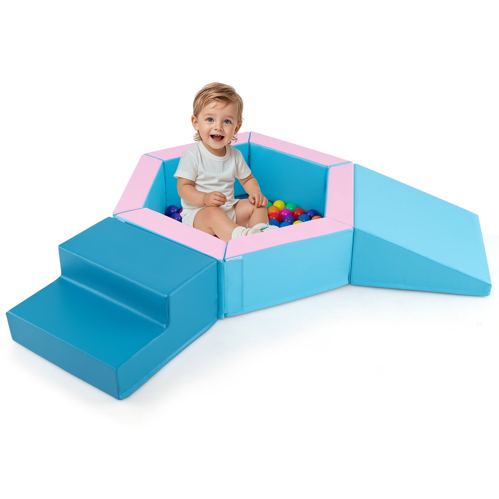 3-Piece Baby Foam Climbing Blocks Climb and Crawl Set with 100 Ocean Balls, Blue Climbers & Slides Blue at Gallery Canada