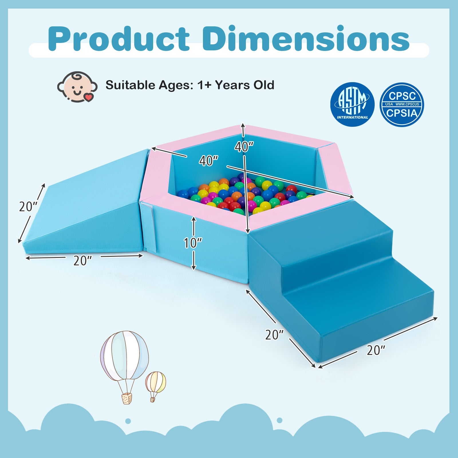 3-Piece Baby Foam Climbing Blocks Climb and Crawl Set with 100 Ocean Balls, Blue Climbers & Slides at Gallery Canada
