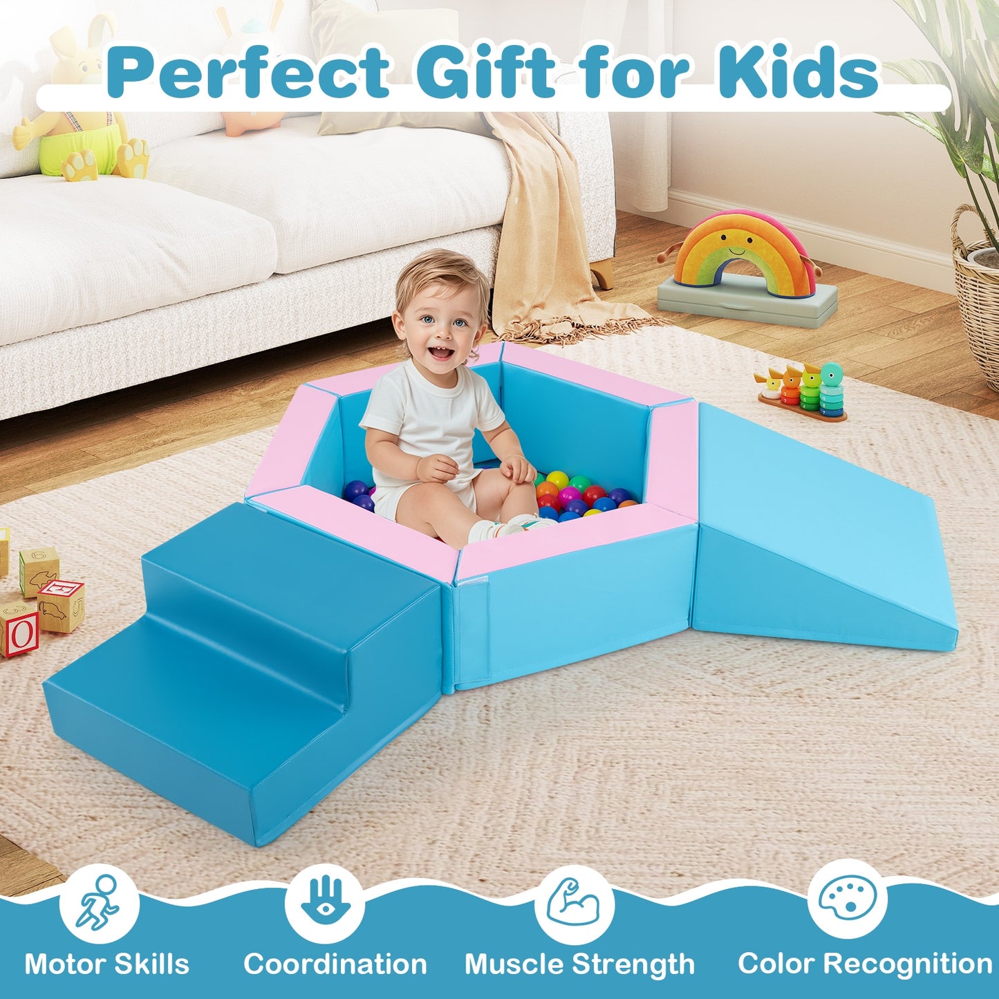 3-Piece Baby Foam Climbing Blocks Climb and Crawl Set with 100 Ocean Balls, Blue Climbers & Slides at Gallery Canada