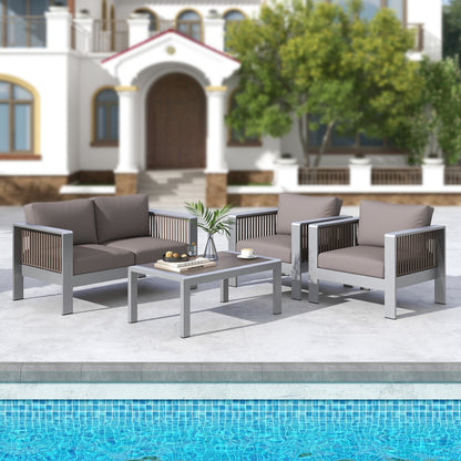 Outdoor Rectangle Coffee Table with Tempered Glass Tabletop for Backyard Poolside, Gray Patio Coffee Tables at Gallery Canada