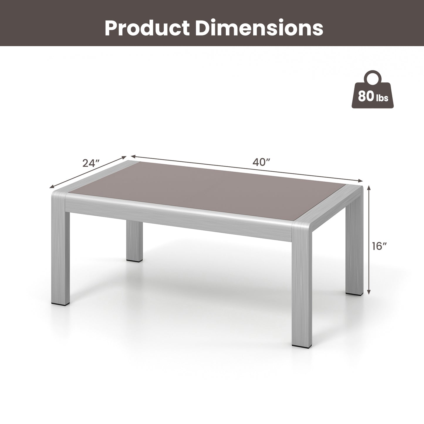Outdoor Rectangle Coffee Table with Tempered Glass Tabletop for Backyard Poolside, Gray Patio Coffee Tables at Gallery Canada
