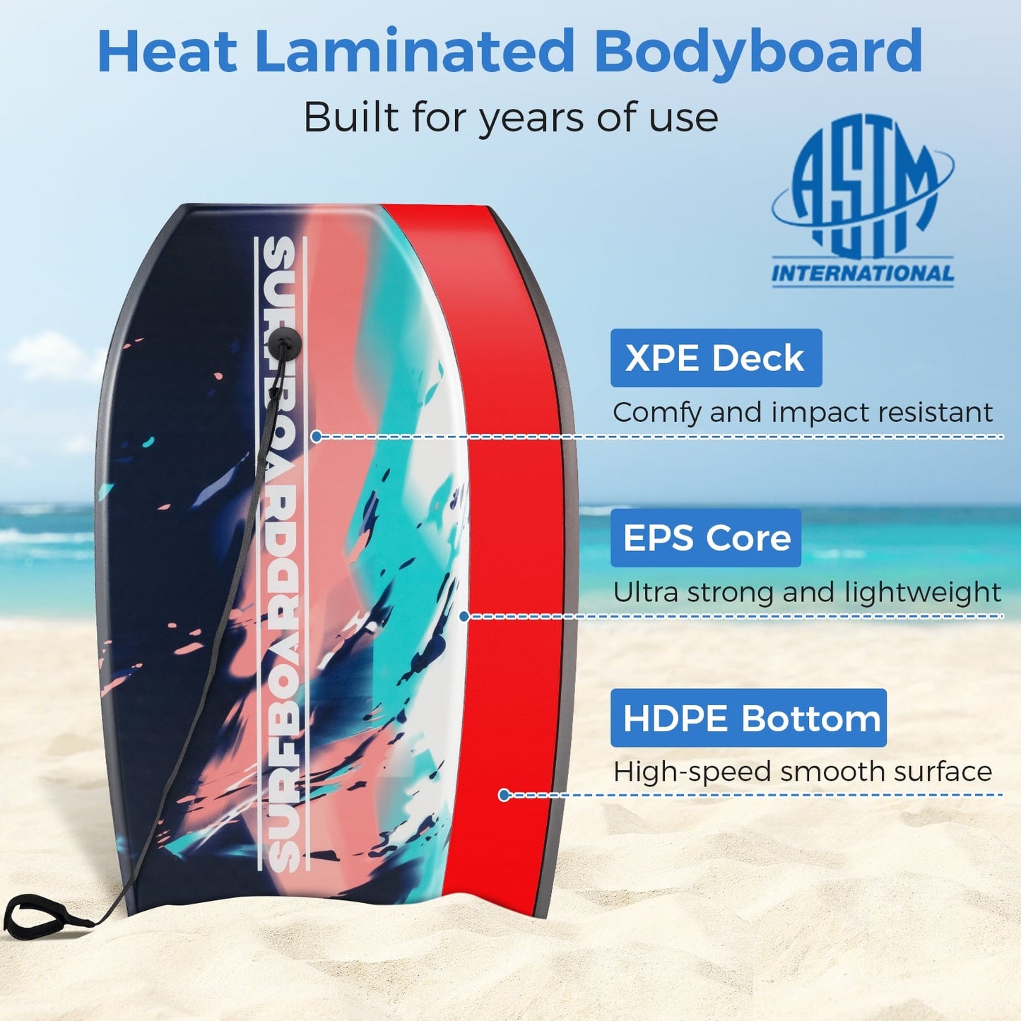 33/37/41 Inch Lightweight Body Board, EPS Core XPE Deck HDPE Bottom, 2-S, Multicolor Surfing at Gallery Canada