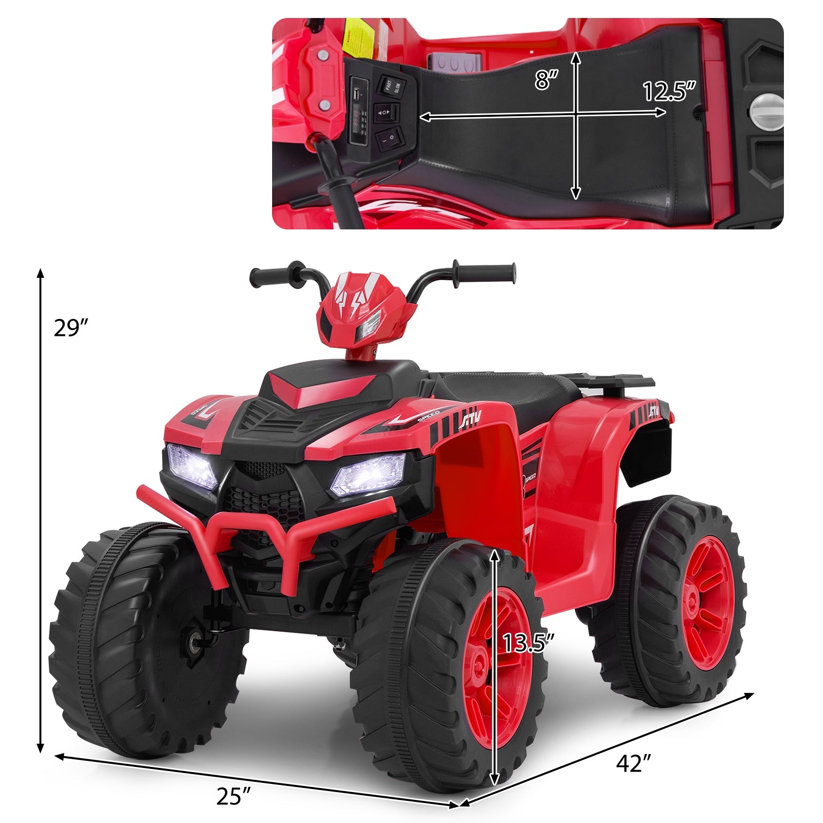 24V Kids Ride-On Electric ATV with Wireless Connection for Toddlers 3-8 Years Old, Red Powered Ride On Toys at Gallery Canada