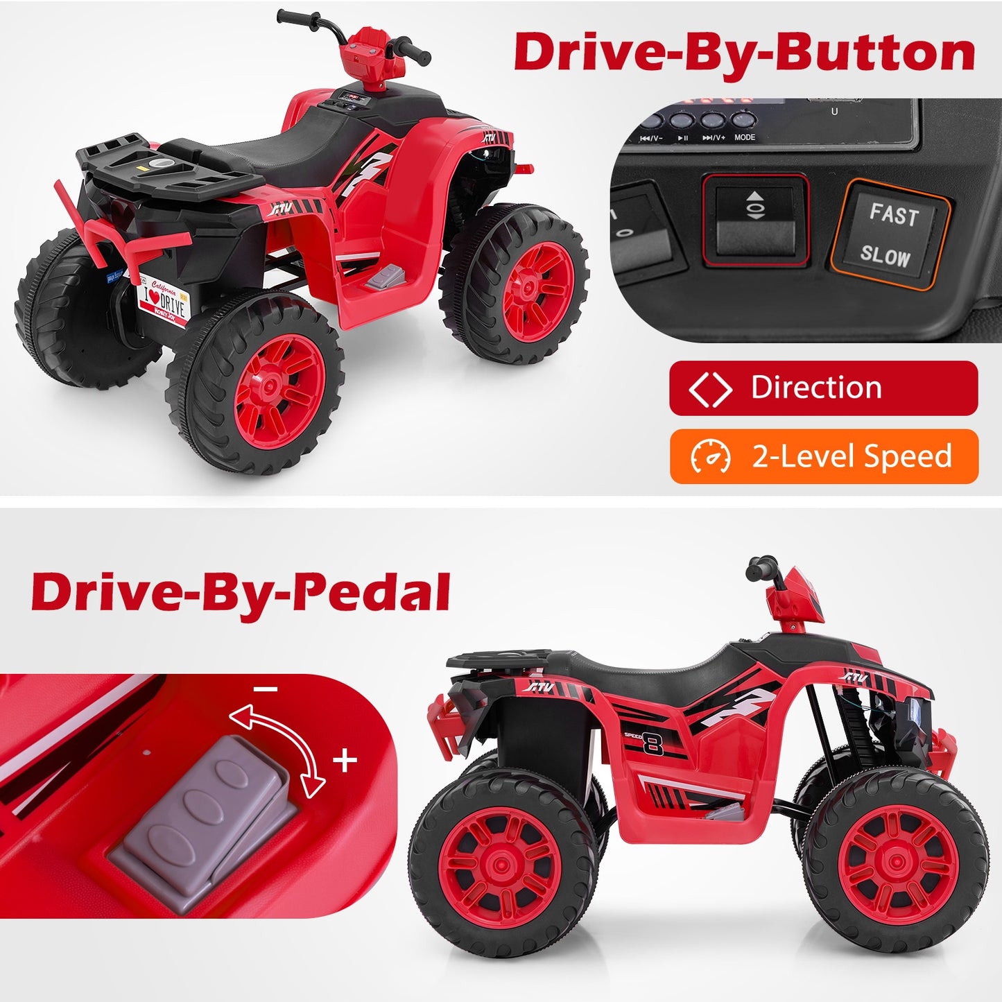 24V Kids Ride-On Electric ATV with Wireless Connection for Toddlers 3-8 Years Old, Red Powered Ride On Toys at Gallery Canada