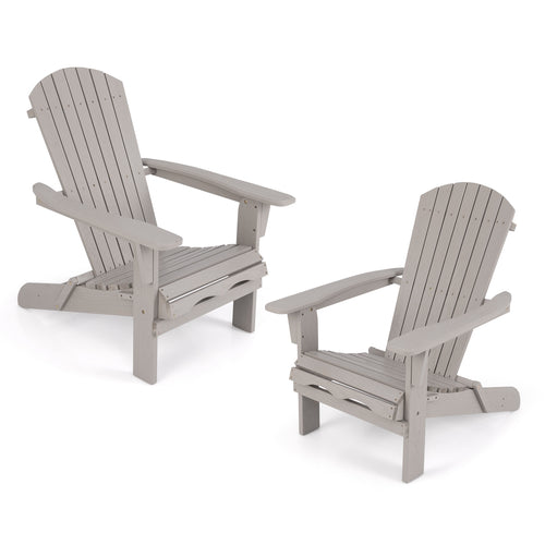 Folding Adirondack Chair Set, High Backrest, Wide Armrests, Gray