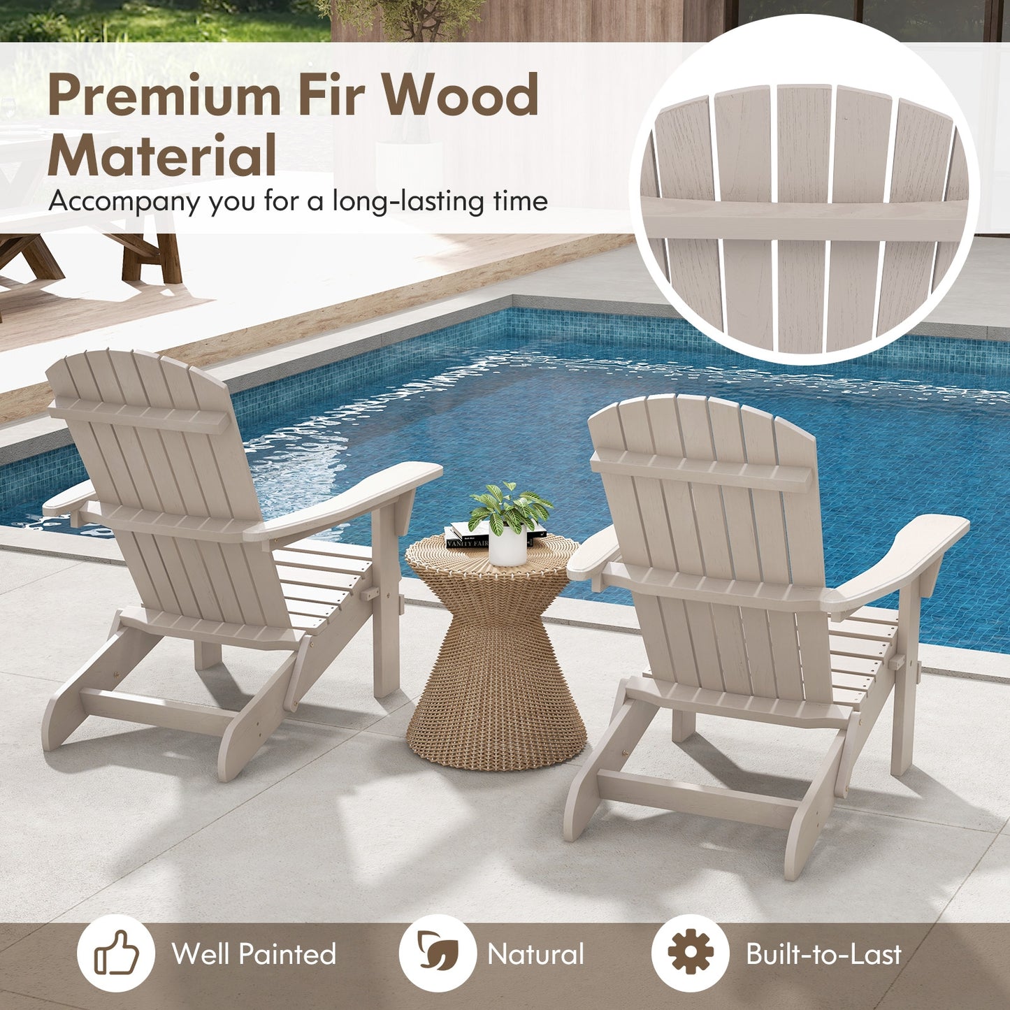 Folding Adirondack Chair Set, High Backrest, Wide Armrests, Gray Adirondack Chairs at Gallery Canada