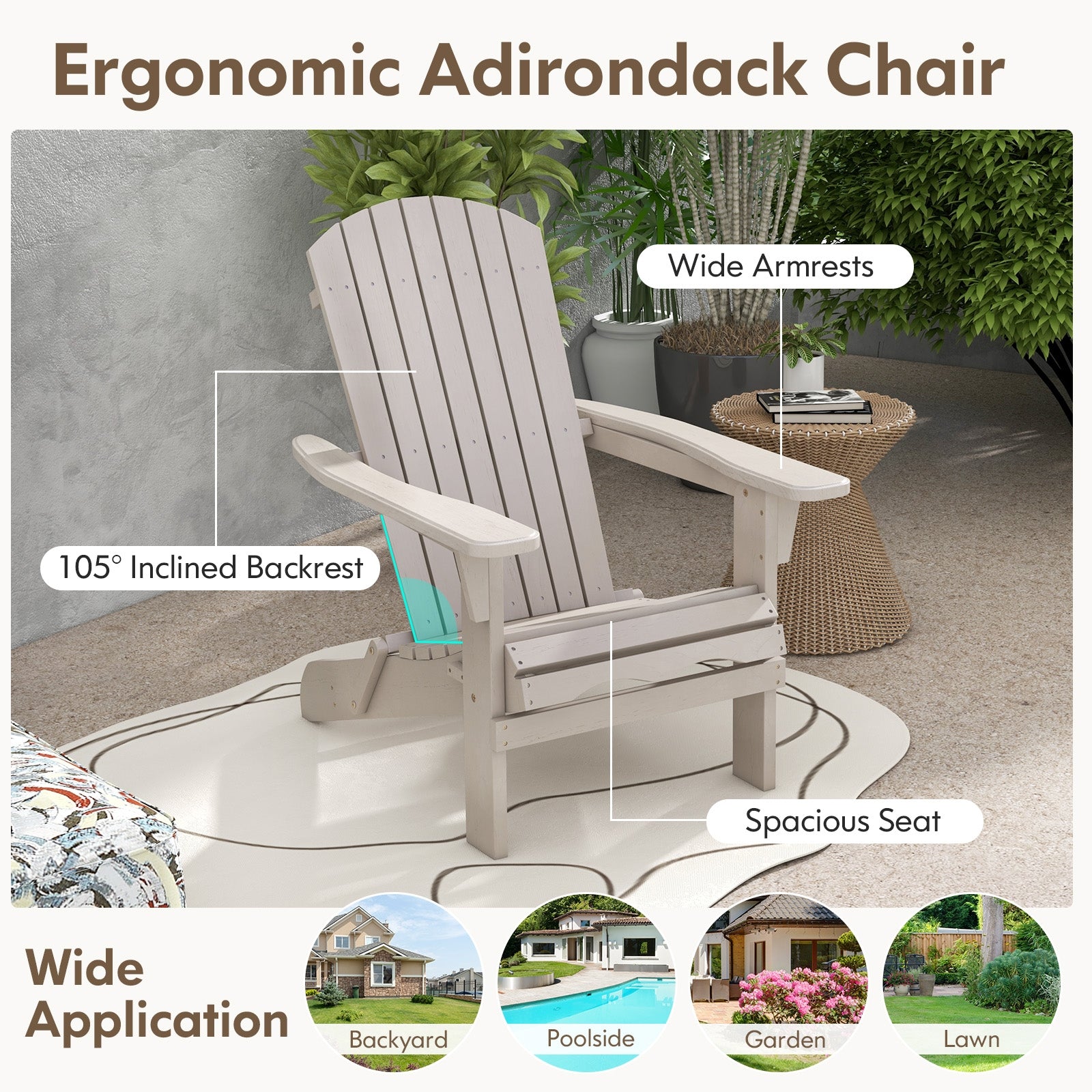 Folding Adirondack Chair Set, High Backrest, Wide Armrests, Gray Adirondack Chairs at Gallery Canada