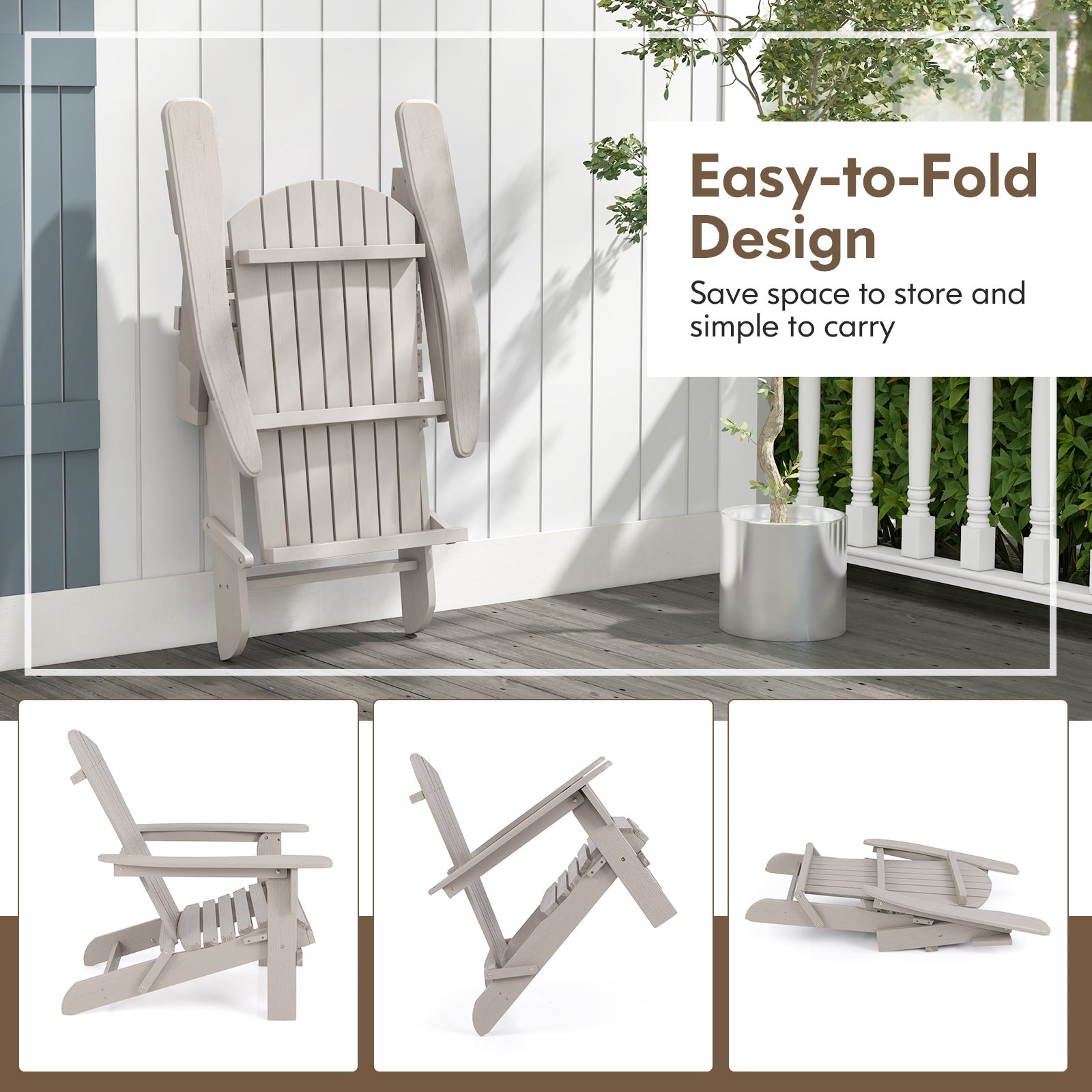 Folding Adirondack Chair Set, High Backrest, Wide Armrests, Gray Adirondack Chairs at Gallery Canada