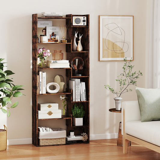 6-Tier Wooden Bookcase, Open Display Shelf, Rustic Brown Bookcases Rustic Brown at Gallery Canada
