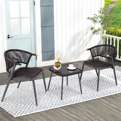 3 Pieces Patio Rattan Furniture Set for Backyard Poolside-Brown and Black, Brown Patio Conversation Sets at Gallery Canada