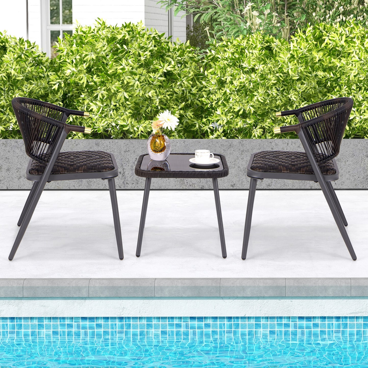 3 Pieces Patio Rattan Furniture Set for Backyard Poolside-Brown and Black, Brown Patio Conversation Sets at Gallery Canada