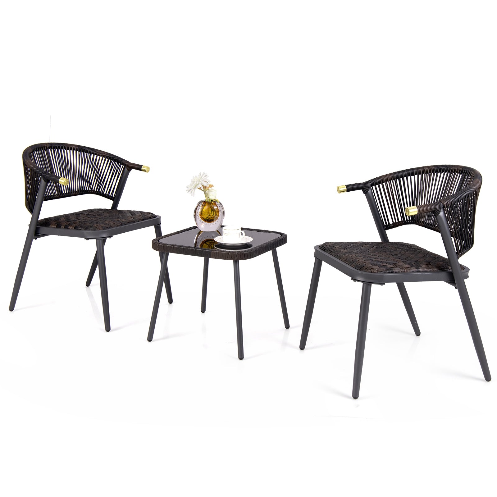 3 Pieces Patio Rattan Furniture Set for Backyard Poolside-Brown and Black, Brown Patio Conversation Sets at Gallery Canada