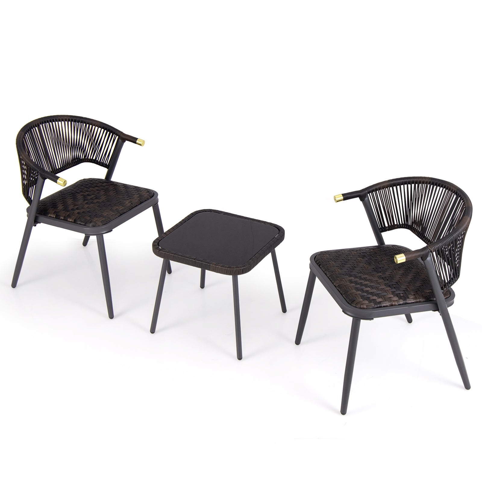 3 Pieces Patio Rattan Furniture Set for Backyard Poolside-Brown and Black, Brown Patio Conversation Sets at Gallery Canada