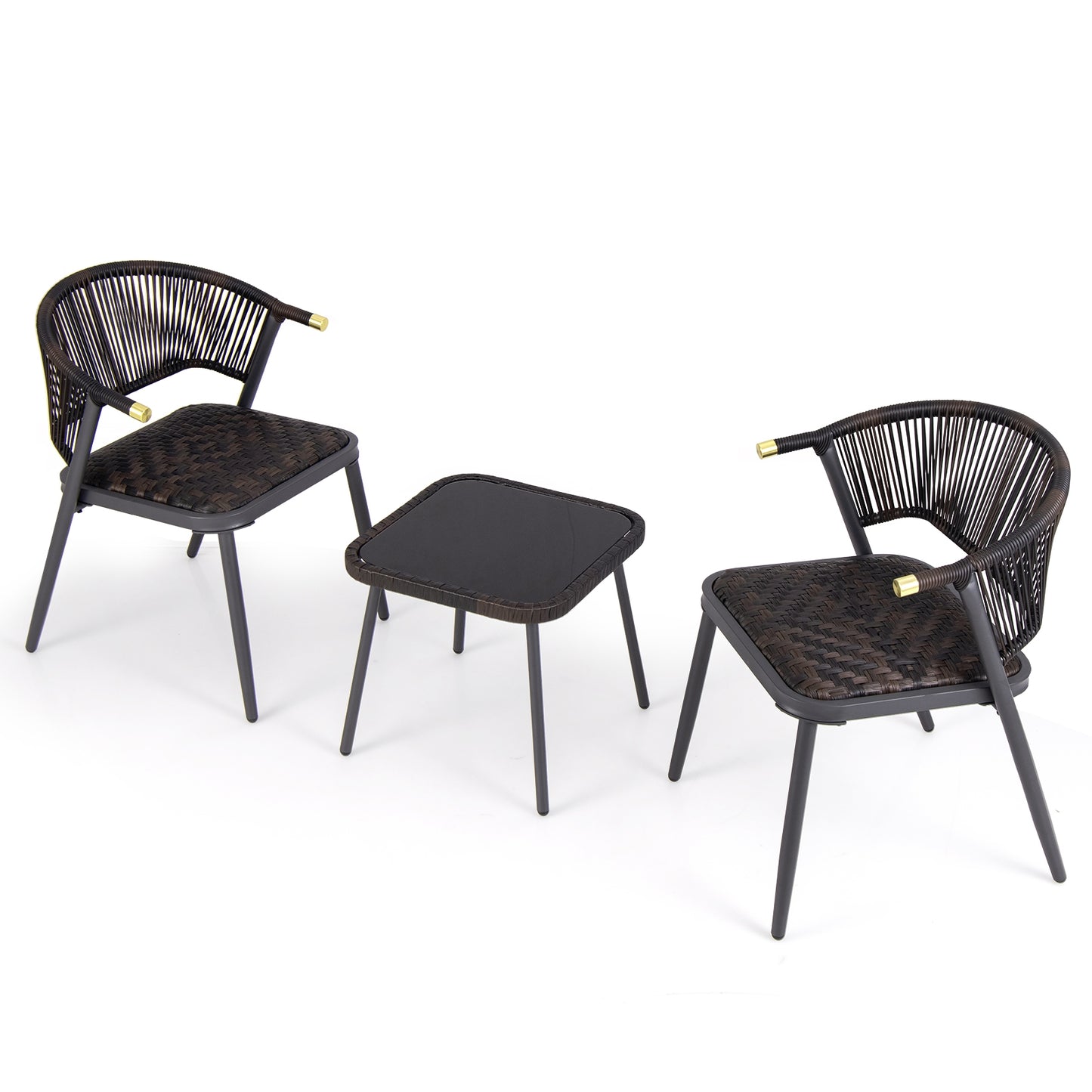 3 Pieces Patio Rattan Furniture Set for Backyard Poolside-Brown and Black, Brown Patio Conversation Sets at Gallery Canada