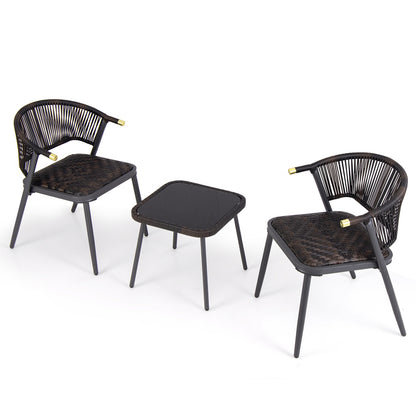 3 Pieces Patio Rattan Furniture Set for Backyard Poolside-Brown and Black, Brown Patio Conversation Sets at Gallery Canada