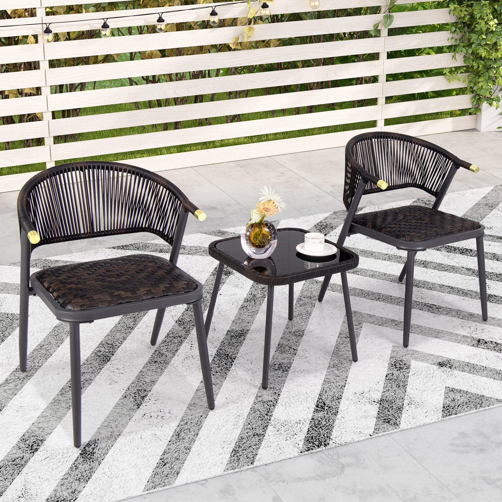 3 Pieces Patio Rattan Furniture Set for Backyard Poolside-Brown and Black, Brown Patio Conversation Sets at Gallery Canada