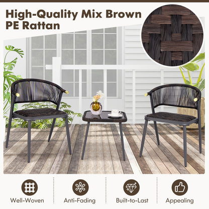 3 Pieces Patio Rattan Furniture Set for Backyard Poolside-Brown and Black, Brown Patio Conversation Sets at Gallery Canada