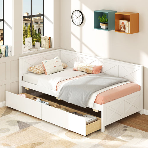 Twin Size Daybed with 2 Storage Drawers No Box Spring Needed, White