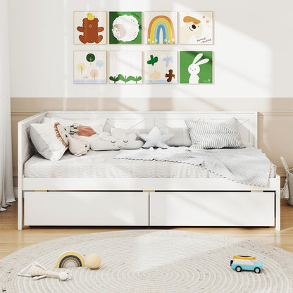 Twin Size Daybed with 2 Storage Drawers No Box Spring Needed, White Trundle Bed Frame at Gallery Canada