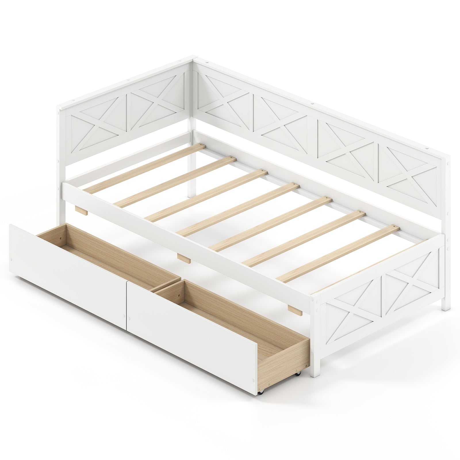 Twin Size Daybed with 2 Storage Drawers No Box Spring Needed, White Trundle Bed Frame White at Gallery Canada