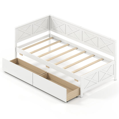 Twin Size Daybed with 2 Storage Drawers No Box Spring Needed, White Trundle Bed Frame White at Gallery Canada