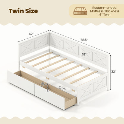 Twin Size Daybed with 2 Storage Drawers No Box Spring Needed, White Trundle Bed Frame at Gallery Canada