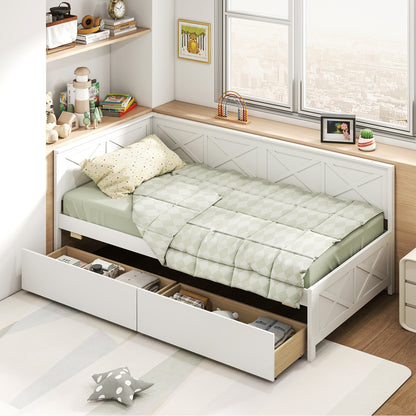 Twin Size Daybed with 2 Storage Drawers No Box Spring Needed, White Trundle Bed Frame at Gallery Canada