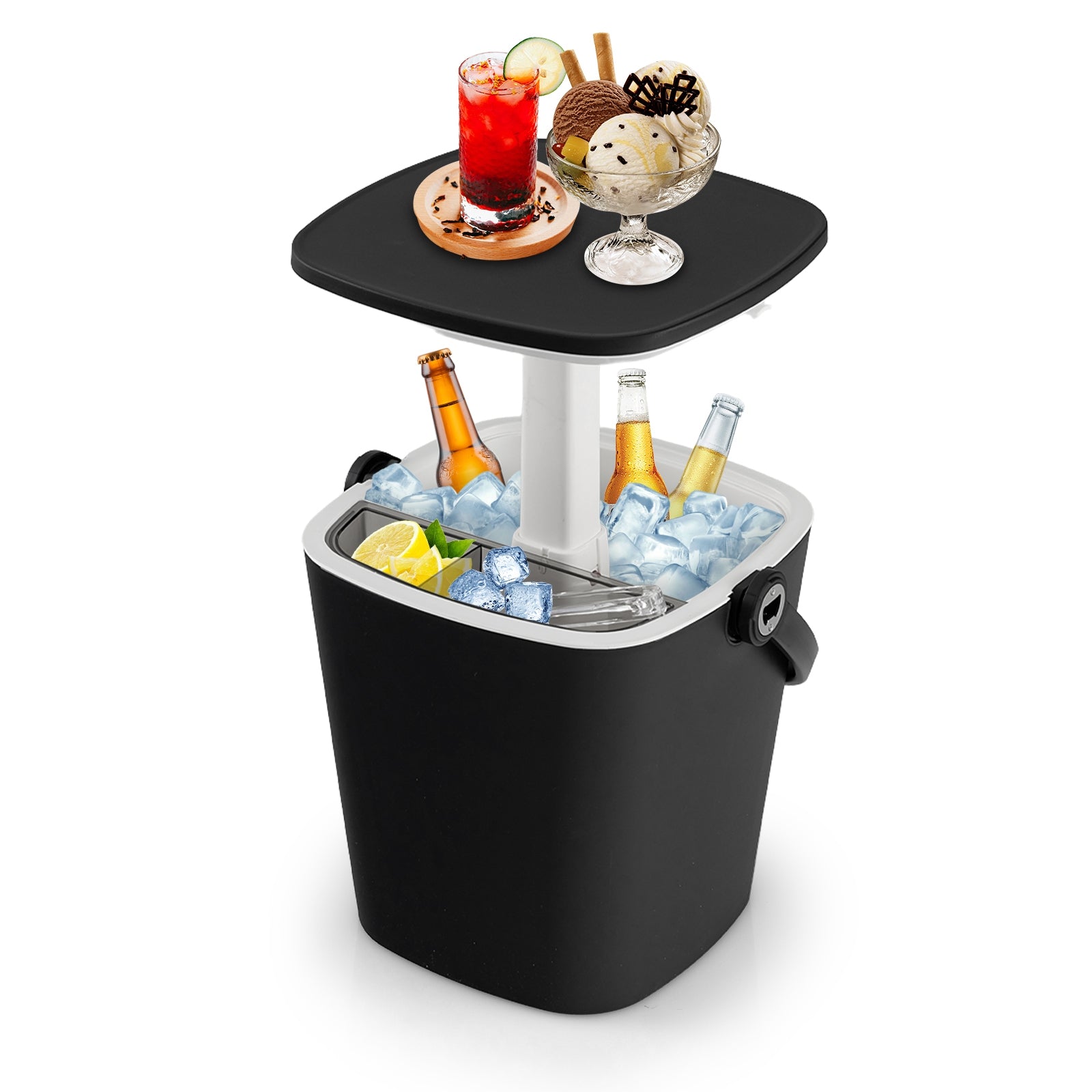 3-in-1 Portable Cooler Bar Table with Bottle Opener and Lift Top Lid for Camping Poolside, Black Coolers Black at Gallery Canada