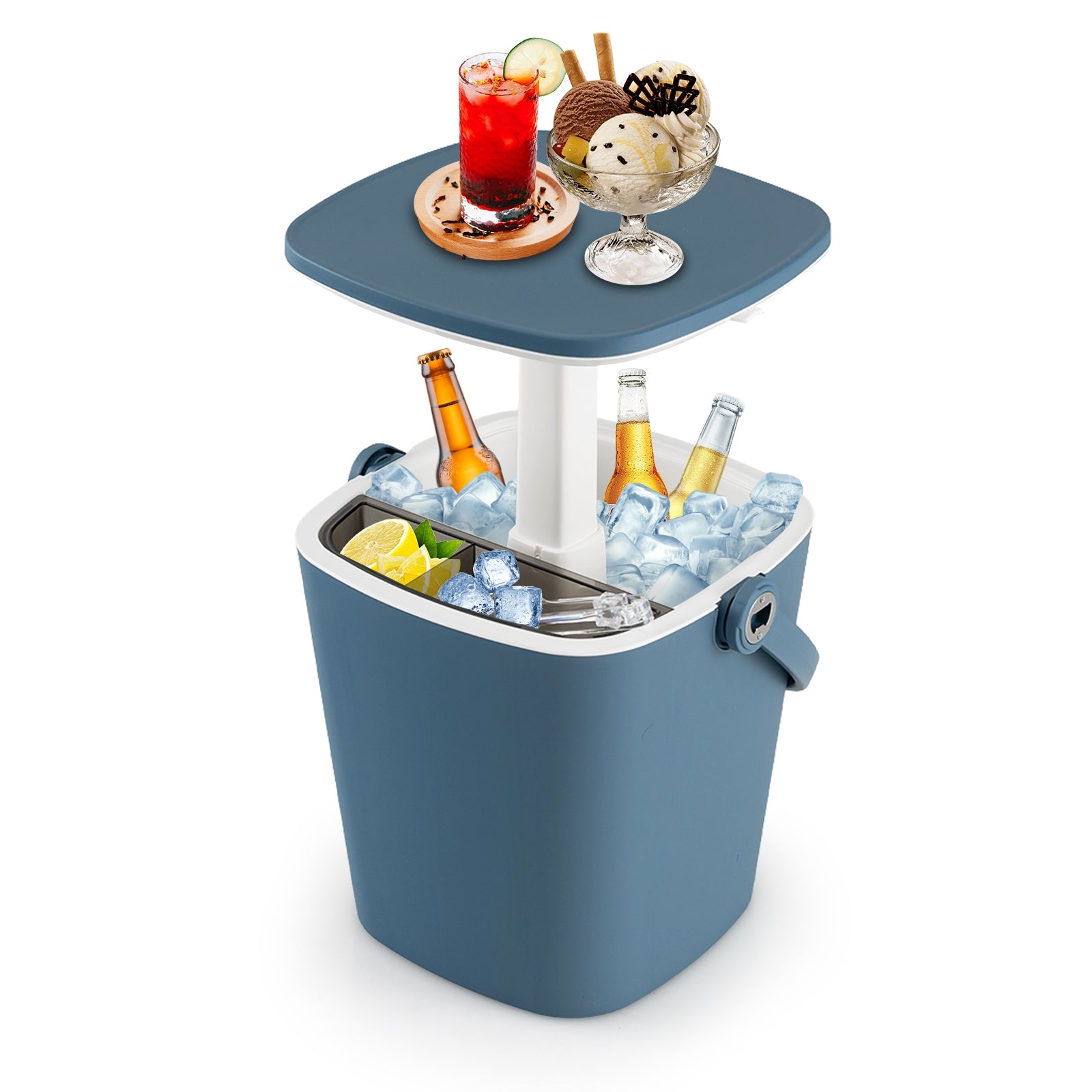3-in-1 Portable Cooler Bar Table with Bottle Opener and Lift Top Lid for Camping Poolside, Blue Coolers at Gallery Canada