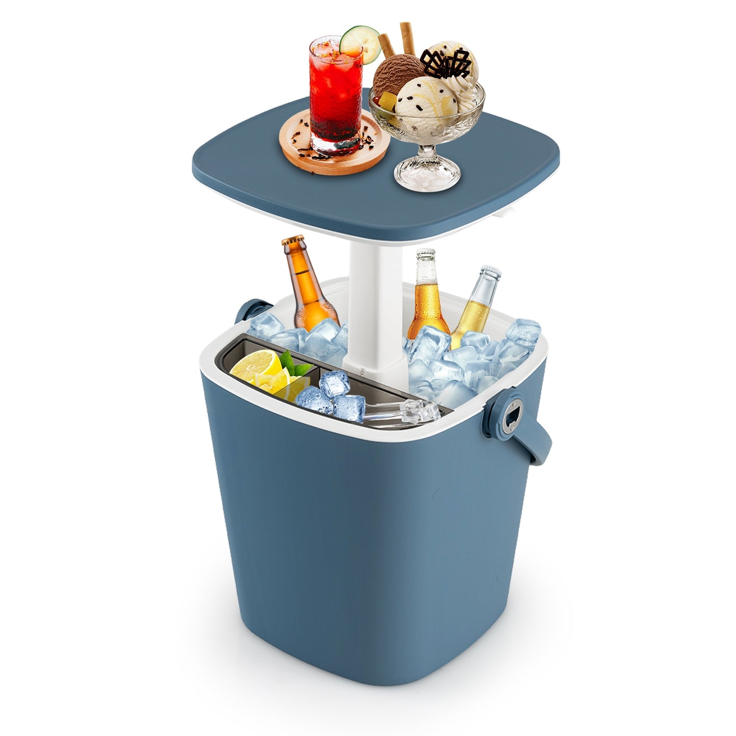 3-in-1 Portable Cooler Bar Table with Bottle Opener and Lift Top Lid for Camping Poolside, Blue Coolers at Gallery Canada