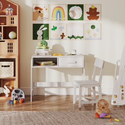 Kids Desk and Chair Set with Storage Drawer and Hutch, White Kids Table & Chair Sets at Gallery Canada