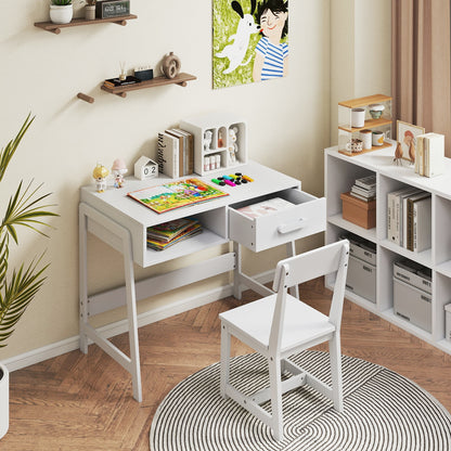 Kids Desk and Chair Set with Storage Drawer and Hutch, White Kids Table & Chair Sets at Gallery Canada