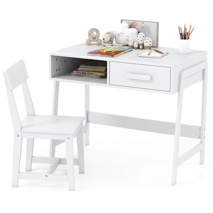 Kids Desk and Chair Set with Storage Drawer and Hutch, White Kids Table & Chair Sets at Gallery Canada