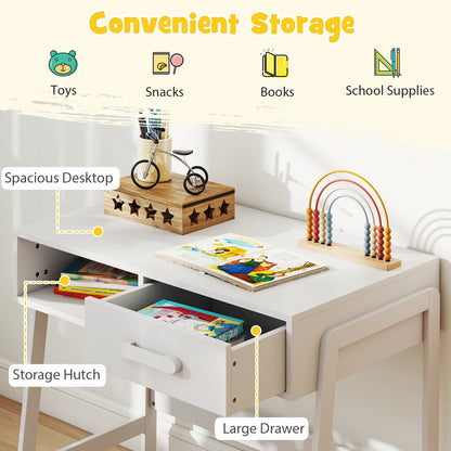 Kids Desk and Chair Set with Storage Drawer and Hutch, White Kids Table & Chair Sets at Gallery Canada