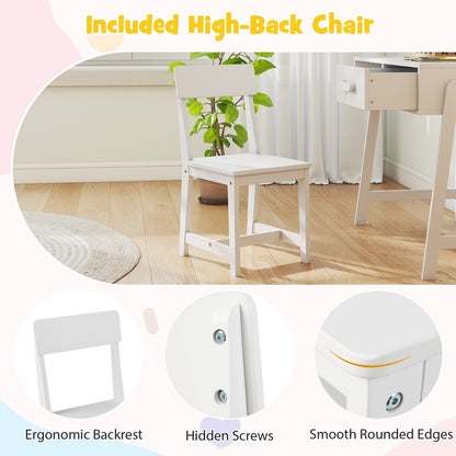 Kids Desk and Chair Set with Storage Drawer and Hutch, White Kids Table & Chair Sets at Gallery Canada
