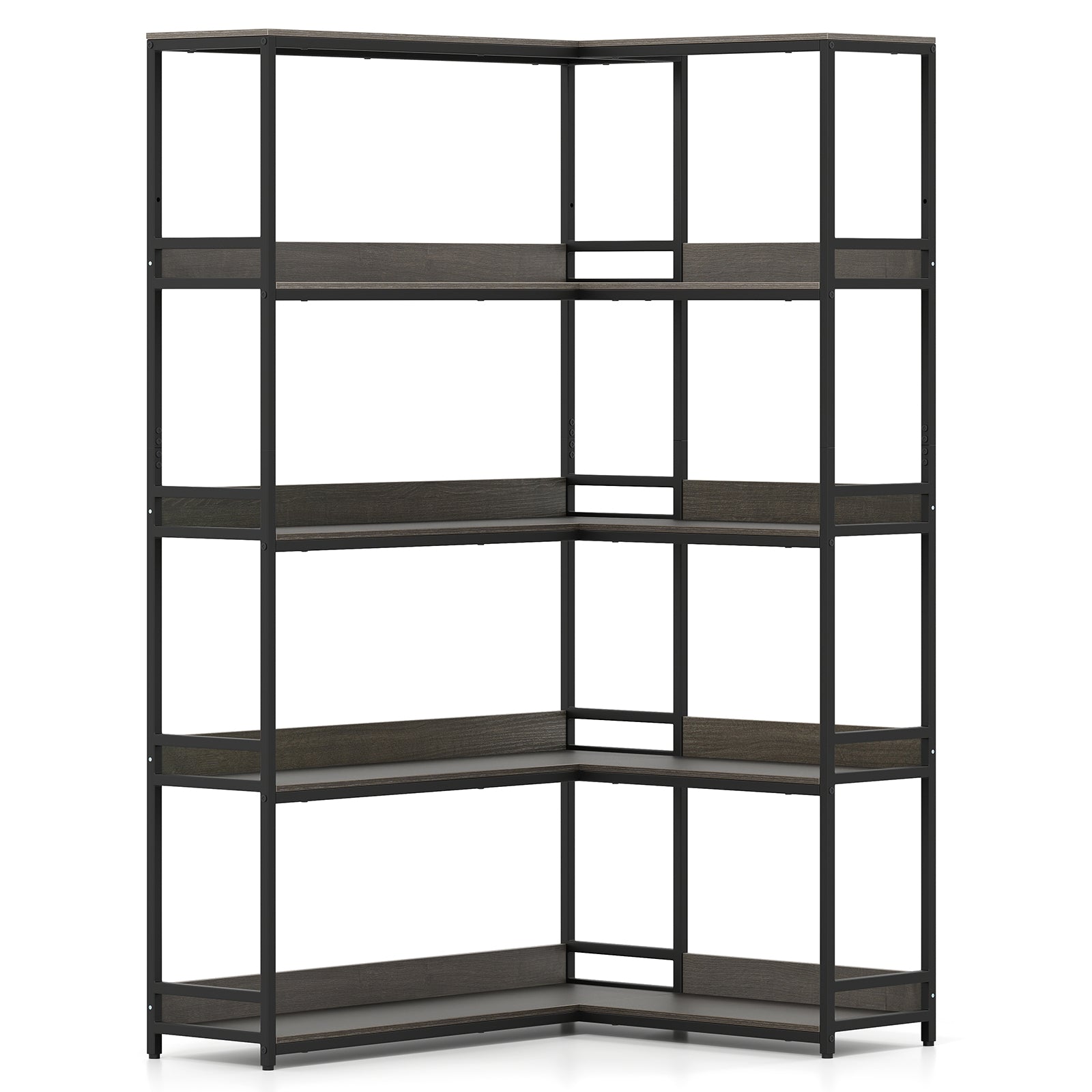 Corner Bookshelf 5-Tier L-Shaped Bookcase Etagere Bookshelf with Metal Frame, Oak Bookcases Oak at Gallery Canada