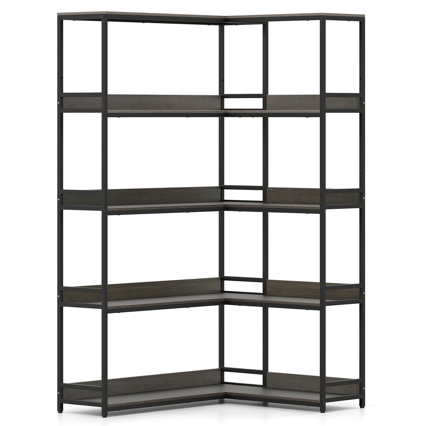 Corner Bookshelf 5-Tier L-Shaped Bookcase Etagere Bookshelf with Metal Frame, Oak Bookcases Oak at Gallery Canada