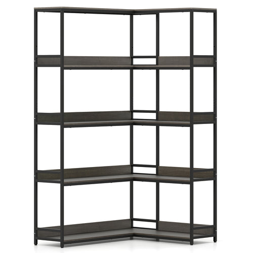 Corner Bookshelf, 5-Tier L-Shaped Bookcase, Oak