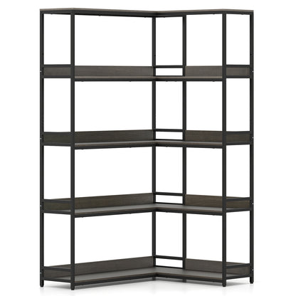 Corner Bookshelf 5-Tier L-Shaped Bookcase Etagere Bookshelf with Metal Frame, Oak Bookcases at Gallery Canada