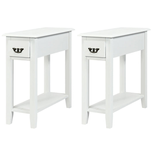 2 Tier Sofa Side End Table With Drawer, Open Shelf, White End & Side Tables White at Gallery Canada