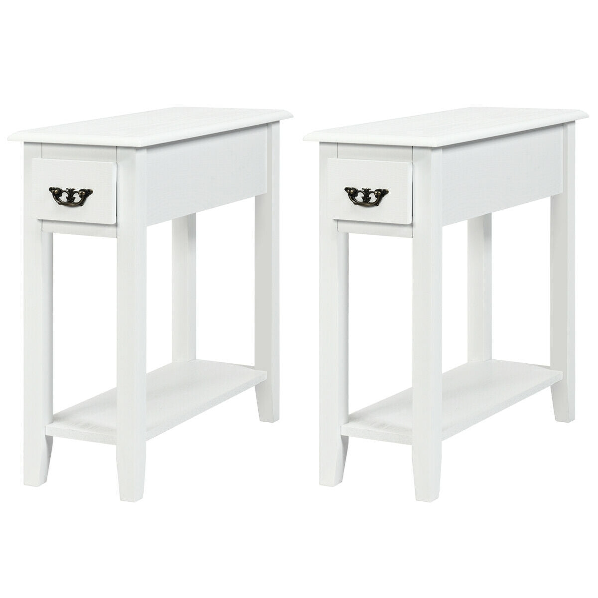 2 Pieces 2 Tier Sofa Side End Table with Drawer and Open Shelf, White End & Side Tables White at Gallery Canada