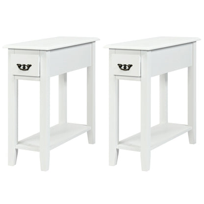 2 Pieces 2 Tier Sofa Side End Table with Drawer and Open Shelf, White End & Side Tables White at Gallery Canada