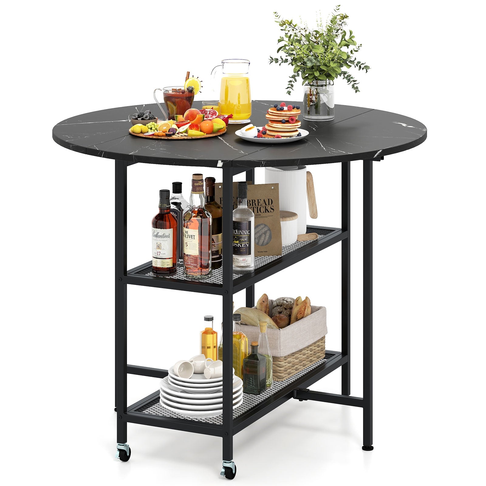 Folding Round Dining Table with Lockable Wheels, Black Dining Tables at Gallery Canada