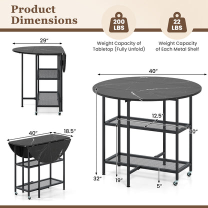 Folding Round Dining Table with Lockable Wheels, Black Dining Tables at Gallery Canada