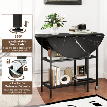 Folding Round Dining Table with Lockable Wheels, Black Dining Tables at Gallery Canada