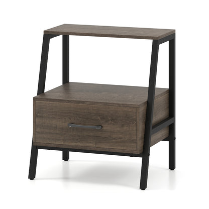 3-Tier Farmhouse Nightstand, Open Shelf, Gray Nightstands Gray at Gallery Canada