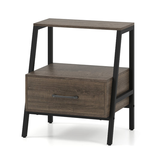 3-Tier Farmhouse Nightstand, Open Shelf, Gray Nightstands Gray at Gallery Canada